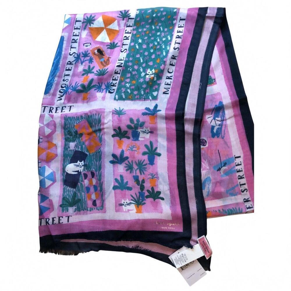 FALL CLEARANCE! NWT Kate Spade Rooftop Scene Oblong Scarf - Bright Peony - Picture 6 of 6